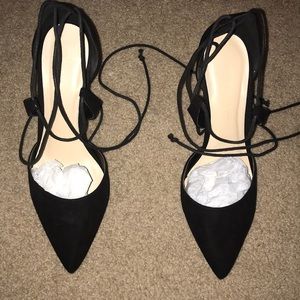 Suede Black Cut Out Pump Lace Up